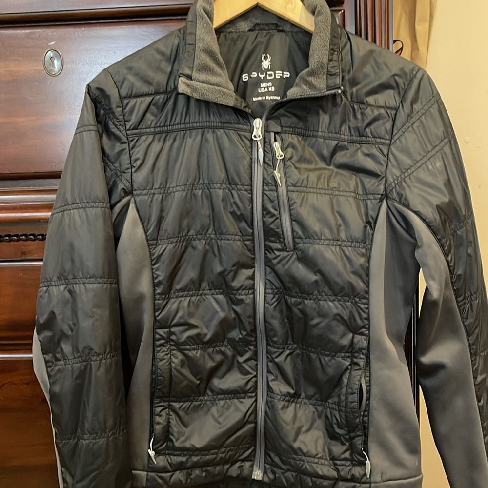 Men’s black nylon jacket with charcoal grey accent. Great condition.